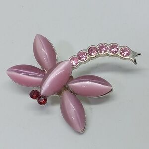 * pink cats eye glass dragonfly pin brooch
